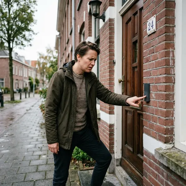 persoon controleert een deurbel bij de voordeur
